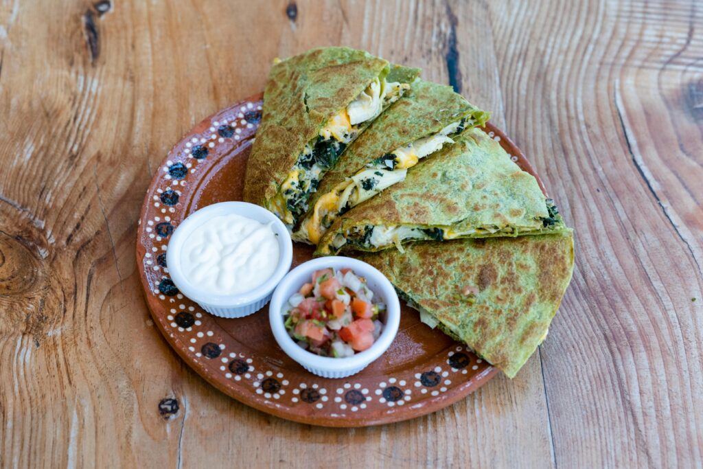 VeggieLoaded Breakfast Quesadilla (wheat tortilla, cheese, tomatoes, spinach) VeggieLoaded Breakfast Quesadilla (wheat tortilla, cheese, tomatoes, spinach)