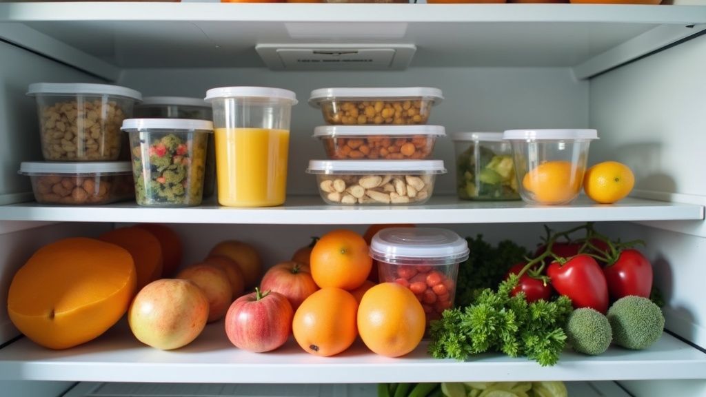 A fridge shelf with various food containers, some showing clear signs of spoilage like mold and discoloration, and others looking fresh for contrast.