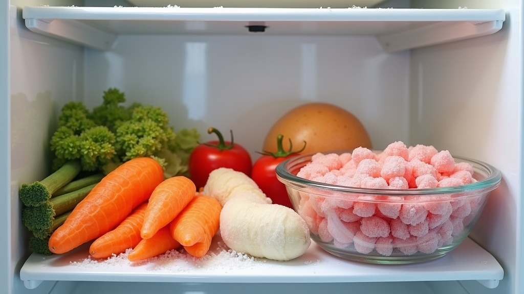 Frozen foods thawing in refrigerator and cold water